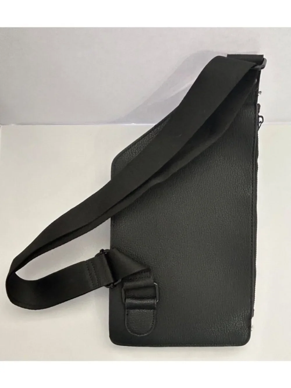 Black Crossbody Faux Leather Sling Crossbody Courier Bag Adjustable Strap Unisex - Picture 3 of 6